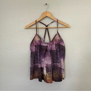 Lucy Purple and Black Space Rock Print Flowy Athletic Brami Top sz Medium